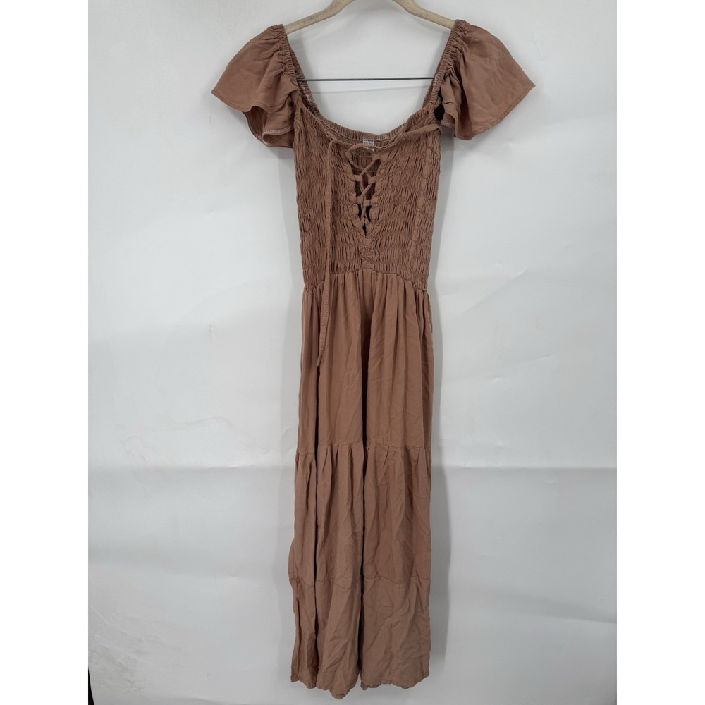 Unbranded Milk Maid Cottage Peasant Midi Dress Women 2 Blush Lace Up Coquette - Picture 2 of 7